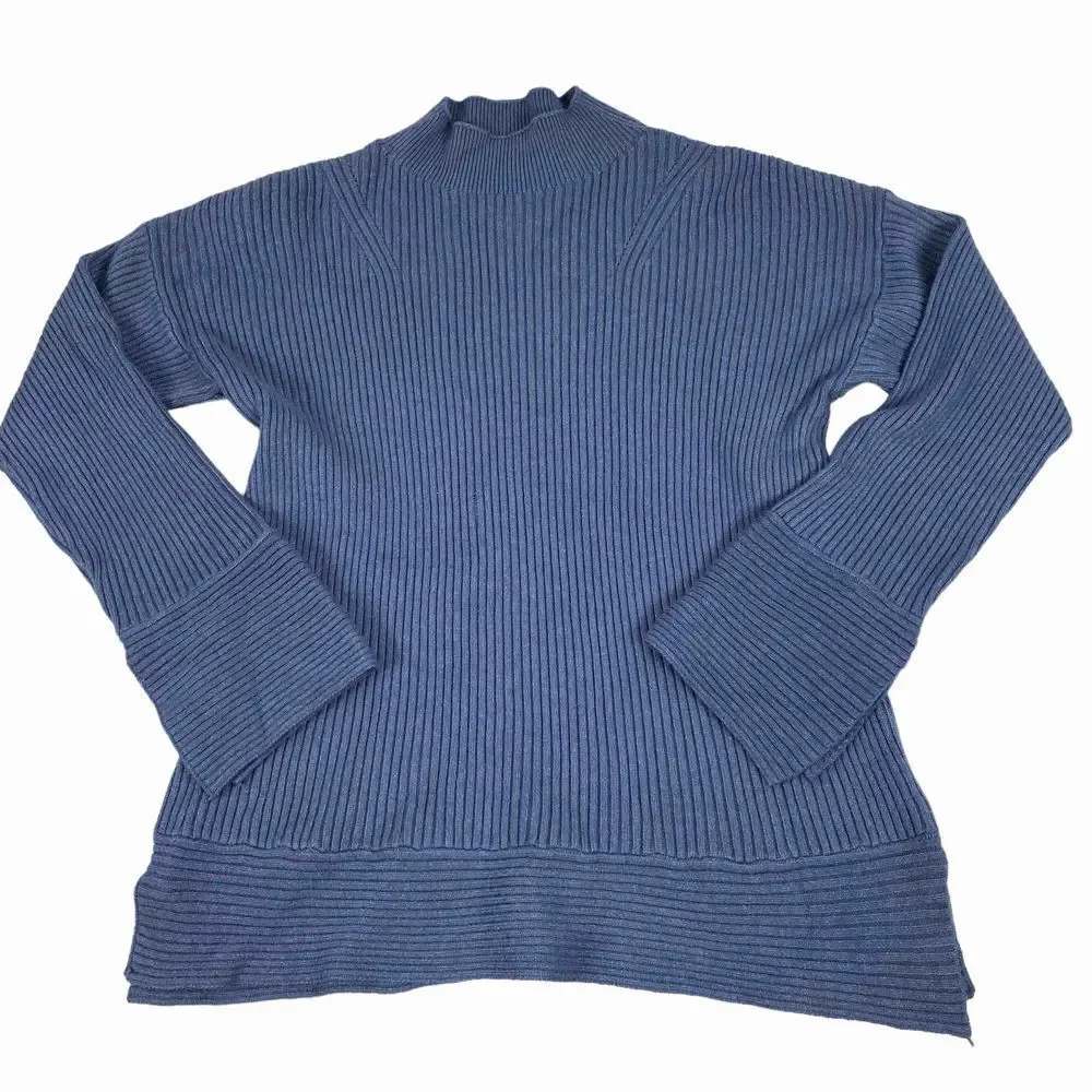 Sioni Womens Size Large Ribbed Sweater with open sleeves Heather Indigo